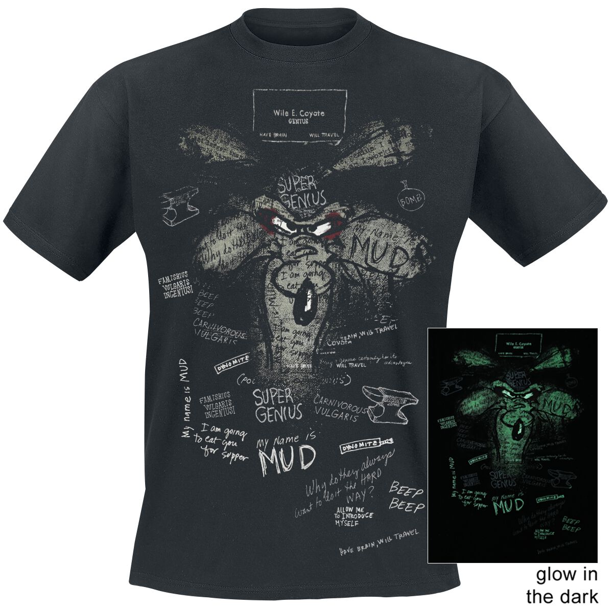 Looney Tunes Wile E. Coyote - Inner Thoughts GITD T-Shirt schwarz in 3XL von Looney Tunes