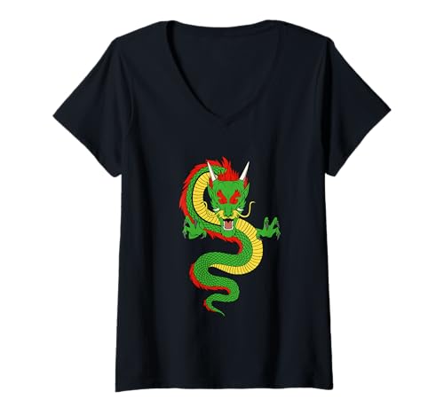 Damen Chinesischer Drache Asiatische Kultur Tierkreiszeichen T-Shirt mit V-Ausschnitt Damen Chinesischer Drache Asiatische Kultur Tierkreiszeichen T-Shirt mit V-Ausschnitt von Loong Lung Chinesischer Drache T-Shirt