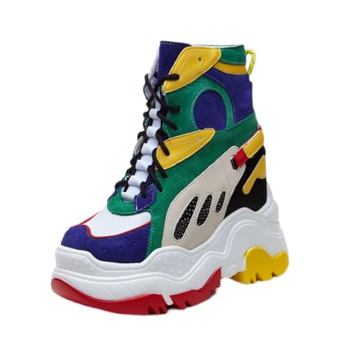 12 cm Höhe, versteckter Absatz, Damen, Farbblock, Frühling, Herbst, Winter, Stiefeletten, Wildleder, klobige Plateau-Schnürung, hohe Sneaker, 50713, Mehrfarbig, 37 EU 12 cm Höhe, versteckter Absatz, Damen, Farbblock, Frühling, Herbst, Winter, Stiefeletten, Wildleder, klobige Plateau-Schnürung, hohe Sneaker, 50713, Mehrfarbig, 37 EU von Loonglue