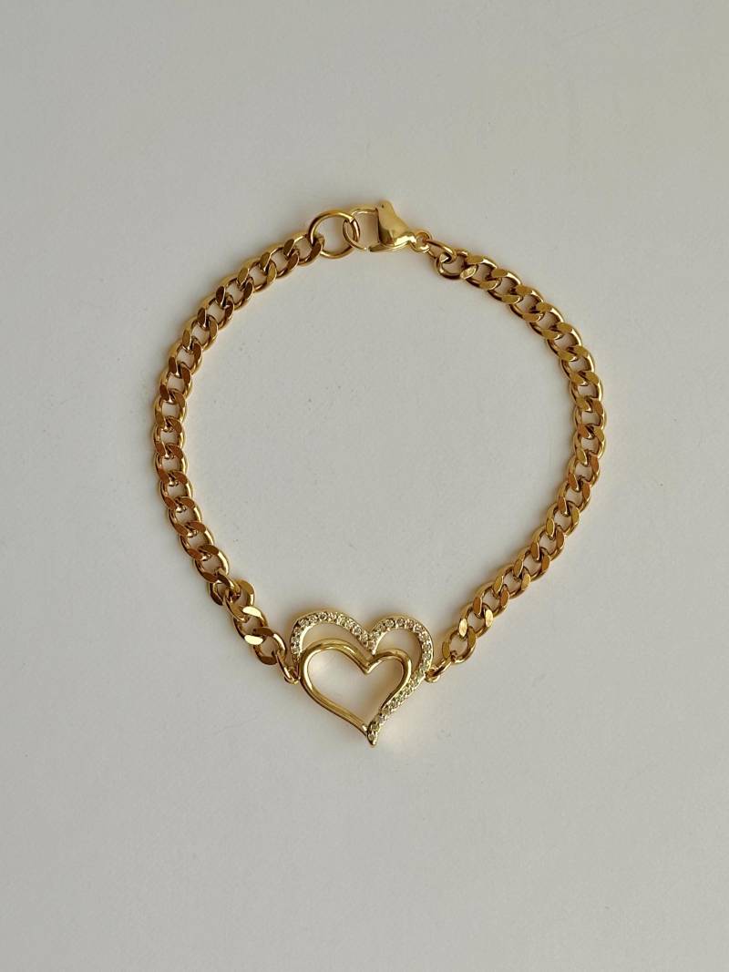 Herz - Armband, Charm Armband in 18 Karat Gold, Edelstahl, Wasserfest, Ein Anhänger, Doppelherz Charm, Schlicht Und Minimalistisch von LoonyYouStudio