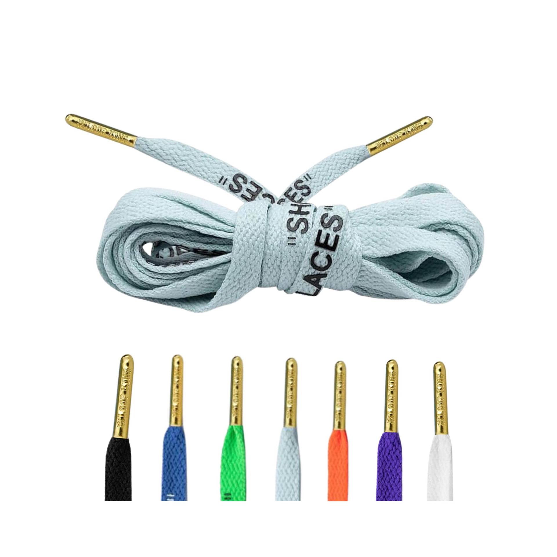 "Creme-Weiß "Shoelaces" Style in Hellblau Mit Gold Metalltips Von Loop King Laces." von LoopKingLaces