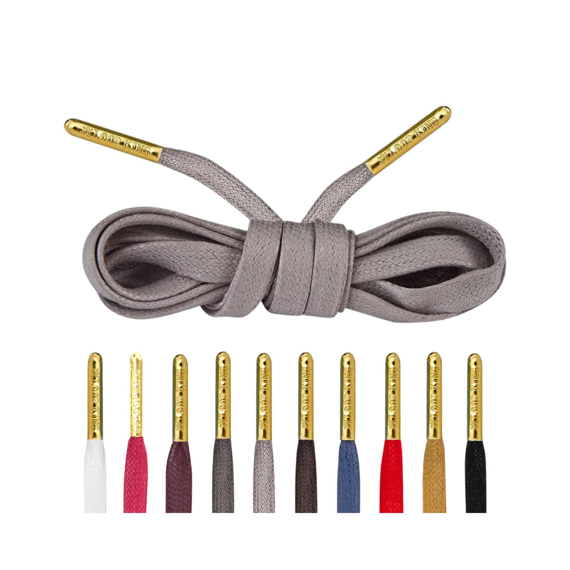 Luxus Graue Flache Gewachste Schnürsenkel Mit Gold Metall Spitzen Von Loop King Laces von LoopKingLaces