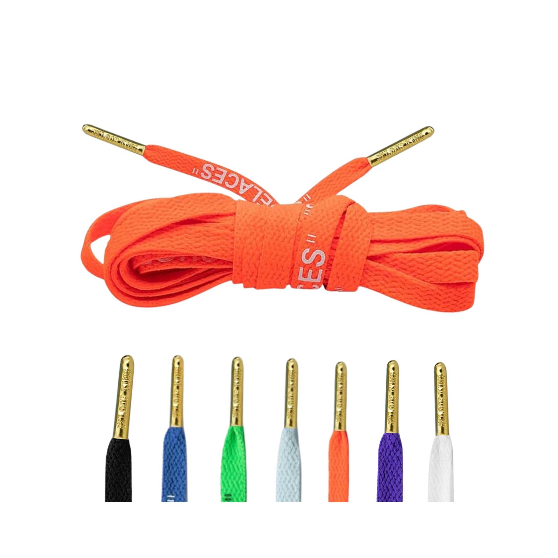 "Off-White "Shoelaces" Style in Orange Mit Goldenen Metalltips Von Loop King Laces." von LoopKingLaces