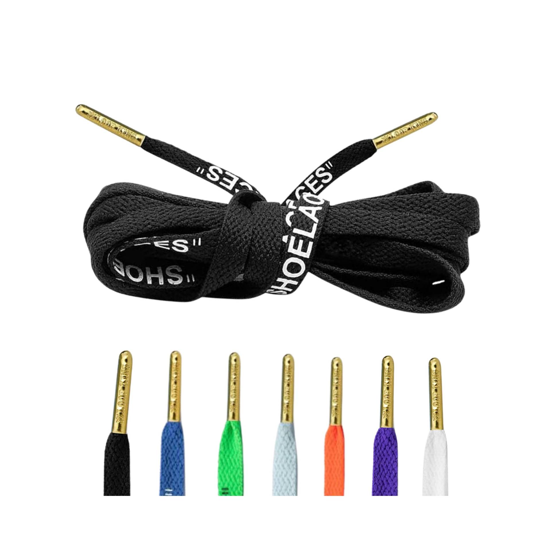 Off-White "Shoelaces" Style in Schwarz Mit Gold Metalltips Von Loop King Laces von LoopKingLaces