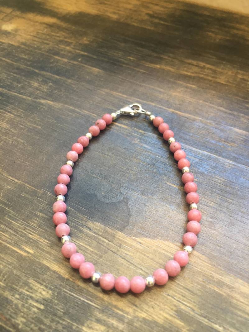 Rhodonit Und Sterling Silber Perlen Armband 7 1/4", Geschenke Für Frauen Mama Schwester Beste Freundin Frau von LoopedLA