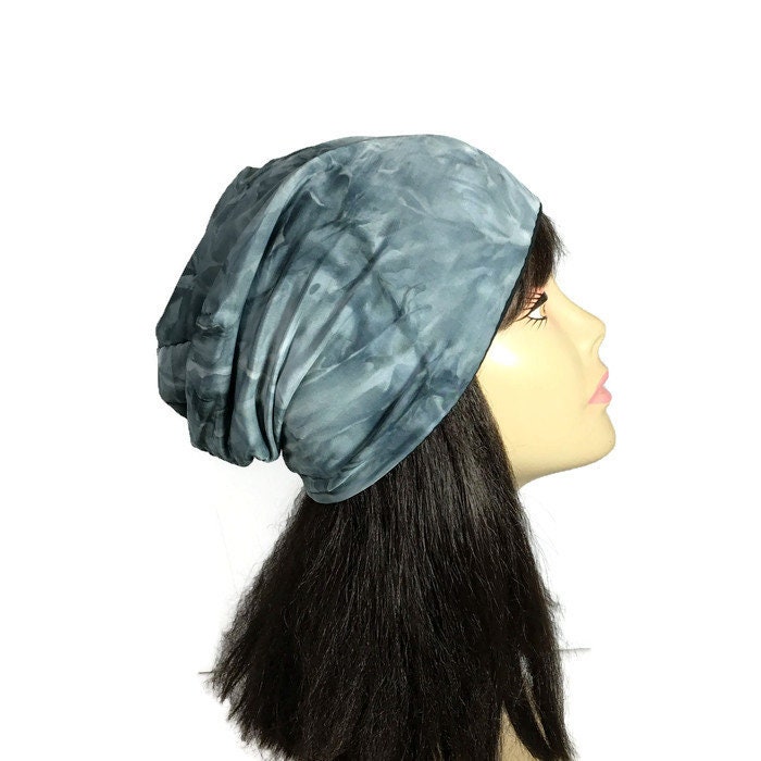 Batik Slouchy Beanie Blau Grau Lycra Slouch Hat Sondergröße/Innenfutter Spandex Damen Unisex Herren von LooptheLoop