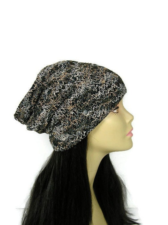Braun Schwarz Weiß Wendepullover Strick Haube Slouch Mütze Slouchy Beanie Damenmützen Mützen Hut von LooptheLoop