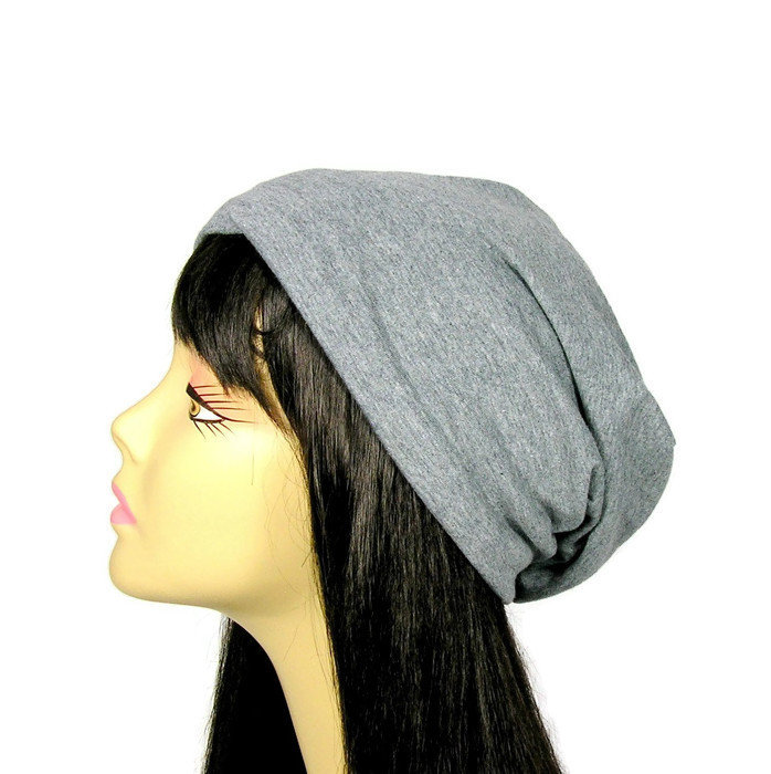 Grau 100% Baumwolle Jersey Knit Slouchy Mütze Benutzerdefinierte Grösse Chemo Cap Haarausfall Hüte Kopfbedeckungen Mützen Leichte Unisex Graue von LooptheLoop