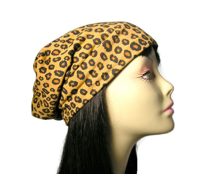 Leopard 100% Baumwolle Slouchy Mütze Print Bei Haarausfall Chemotherapie Turban Beanie Baumwolljersey Hat Frauen von LooptheLoop