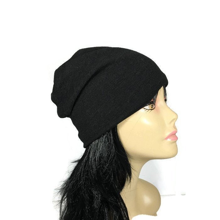 Schwarzer Pullover Stricken Slouchy Mütze Männer Super Weich No Itch Schwarz Frauen Unisex Leichte Custom Size von LooptheLoop
