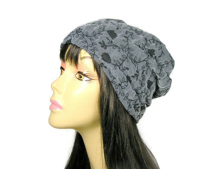 Sondergrößen/Futter Slouchy Mützen Für Frauen Graue Spitze Slouch Hut Benutzerdefinierte Größen Haar Verlust Hüte Chemokappen Chemo Grauer von LooptheLoop