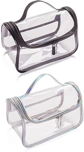 2-teiliges Kosmetiktasche, transparent, Reisetasche, aus PVC, Make-up-Tasche, wasserdicht, Kosmetiktasche, für Männer und Frauen (Schwarz + Transparent) von Loopunk