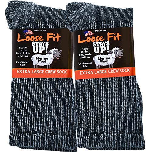 Loose Fit Stays Up Marled Merino Wool Herren- und Damensocken 2er Pack - Blau - Large von Loose Fit Stays Up