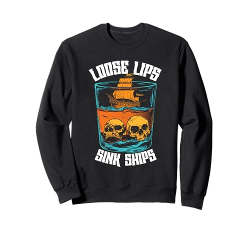 Lose Lips Sink Ships Vintage Skull Pirate Herren Damen Sweatshirt von Loose Lips Sink Ships Traditional Nautical Vintage