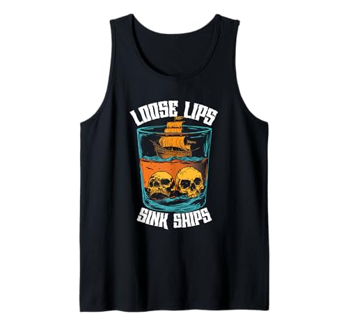 Lose Lips Sink Ships Vintage Skull Pirate Herren Damen Tank Top von Loose Lips Sink Ships Traditional Nautical Vintage
