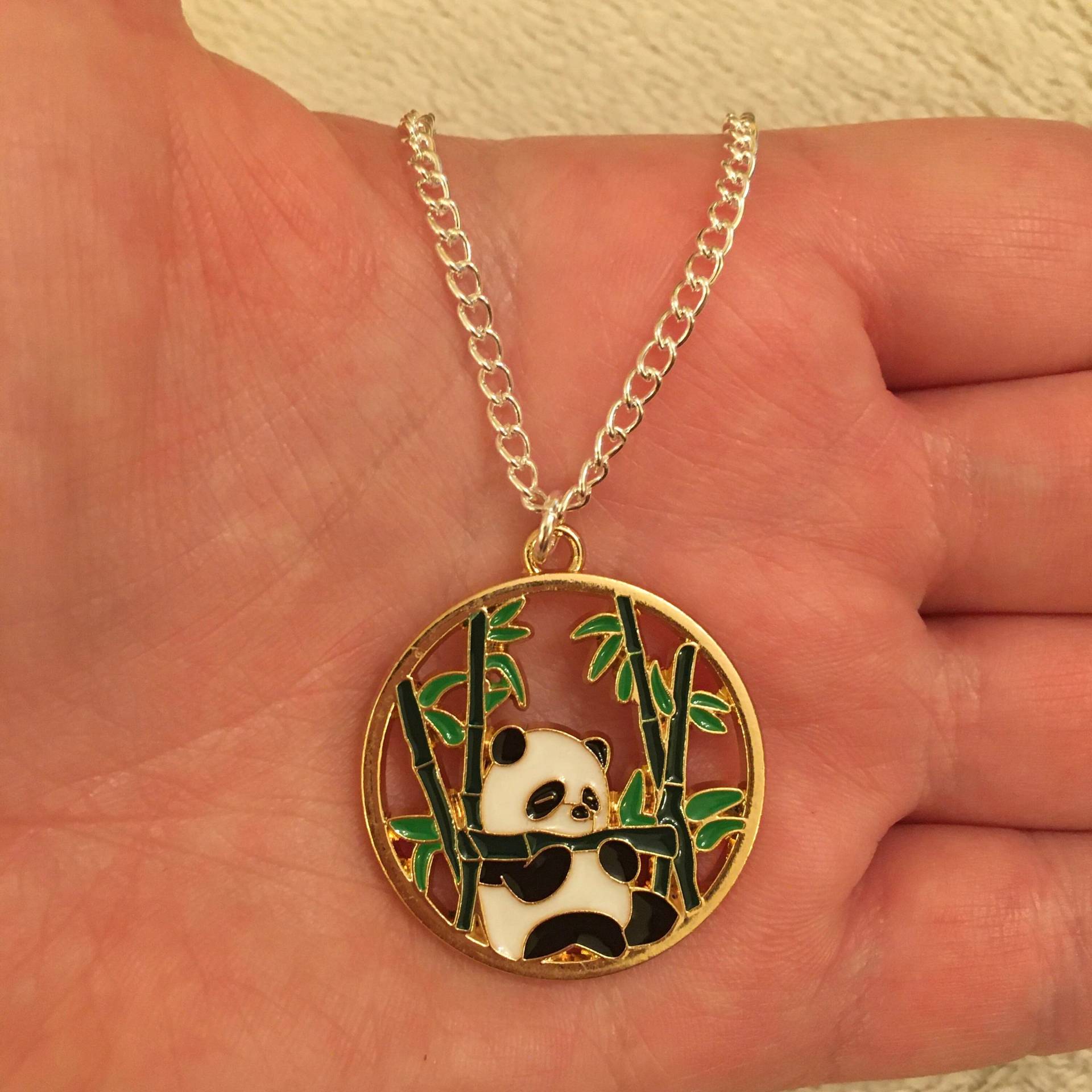 Silberkette Mit Panda Und Bambus Anhänger, Halskette, Halskette Silberkette Mit Panda Und Bambus Anhänger, Halskette, Halskette von LooseTheLock