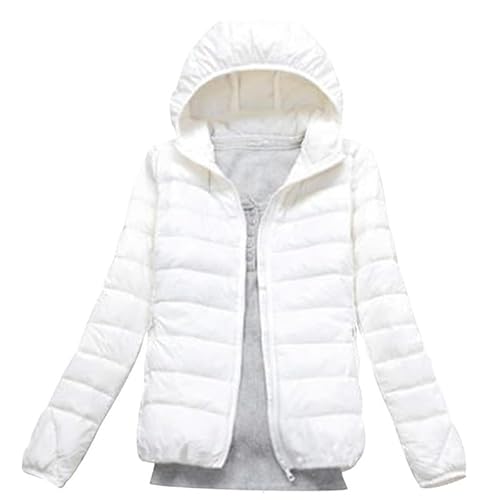 LooshienEU Damen Mantel Daunenjacke Leichte Jacke mit Kapuze, Weiß, L von LooshienEU