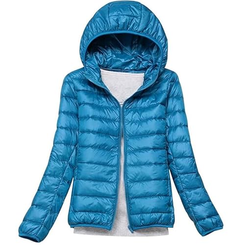 LooshienEU Leichte Damen mit Kapuze Daunenjacken Leichte Daunenjacke Gepolsterte Jacken Leichte Jacke Mantel Daunenjacke Ultraleicht Schwere Steppjacken Winter Damen Winterjacken, Blauer See., XXL von LooshienEU