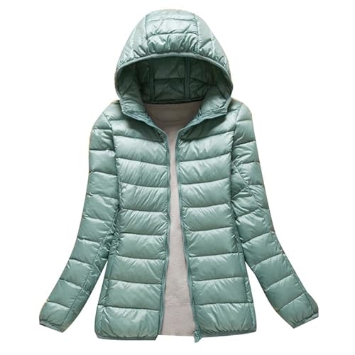 LooshienEU Leichte Damen mit Kapuze Daunenjacken Leichte Daunenjacke Gepolsterte Jacken Leichte Jacke Mantel Daunenjacke Ultraleicht Schwere Steppjacken Winter Damen Winterjacken, Grüne Bean, M von LooshienEU