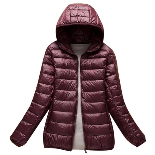 LooshienEU Leichte Damen mit Kapuze Daunenjacken Leichte Daunenjacke Gepolsterte Jacken Leichte Jacke Mantel Daunenjacke Ultraleicht Schwere Steppjacken Winter Damen Winterjacken, Rotwein, 54 von LooshienEU