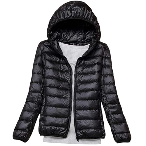 LooshienEU Leichte Damen mit Kapuze Daunenjacken Leichte Daunenjacke Gepolsterte Jacken Leichte Jacke Mantel Daunenjacke Ultraleicht Schwere Steppjacken Winter Damen Winterjacken, Schwarz , XXL von LooshienEU