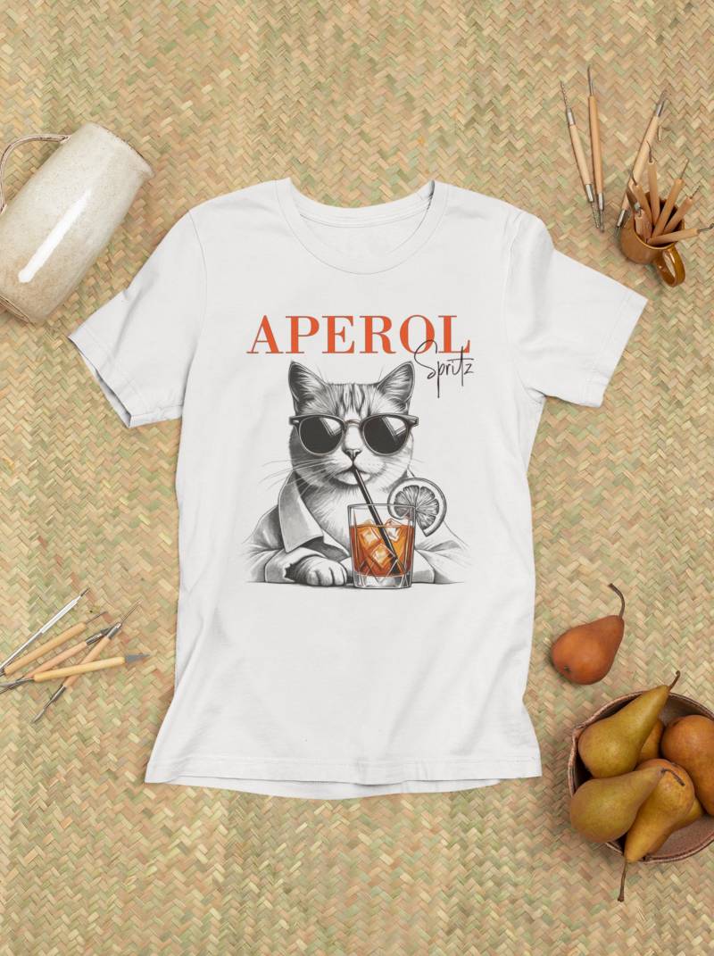 Aperol Katze T-Shirt Damen | Lustiges Sommer Shirt Mit Drink & Cat Cocktail Spritz Party Outfit Katzenliebhaber Geschenk Frauen von LootFactory