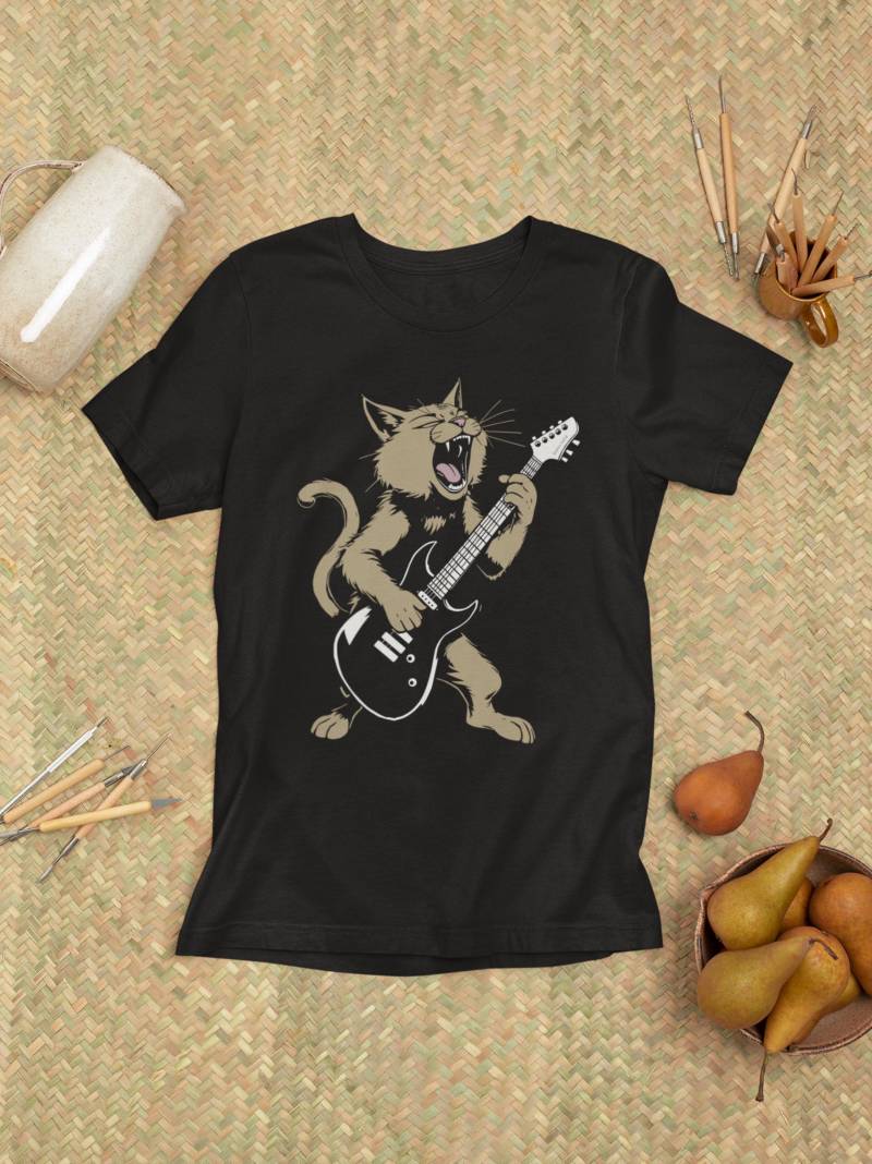 Funny Cat Shirt - Lustiges Katzen T-Shirt | Rock Katze Mit Gitarre Geschenk Für Musikfans & Katzenliebhaber von LootFactory