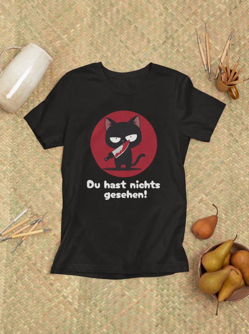 Lustiges Katzen T-Shirt - Psycho Cat "Du Hast Nichts Gesehen" | Schwarzer Humor Fun Shirt Gothic & Halloween Geschenk Für Katzenfans von LootFactory