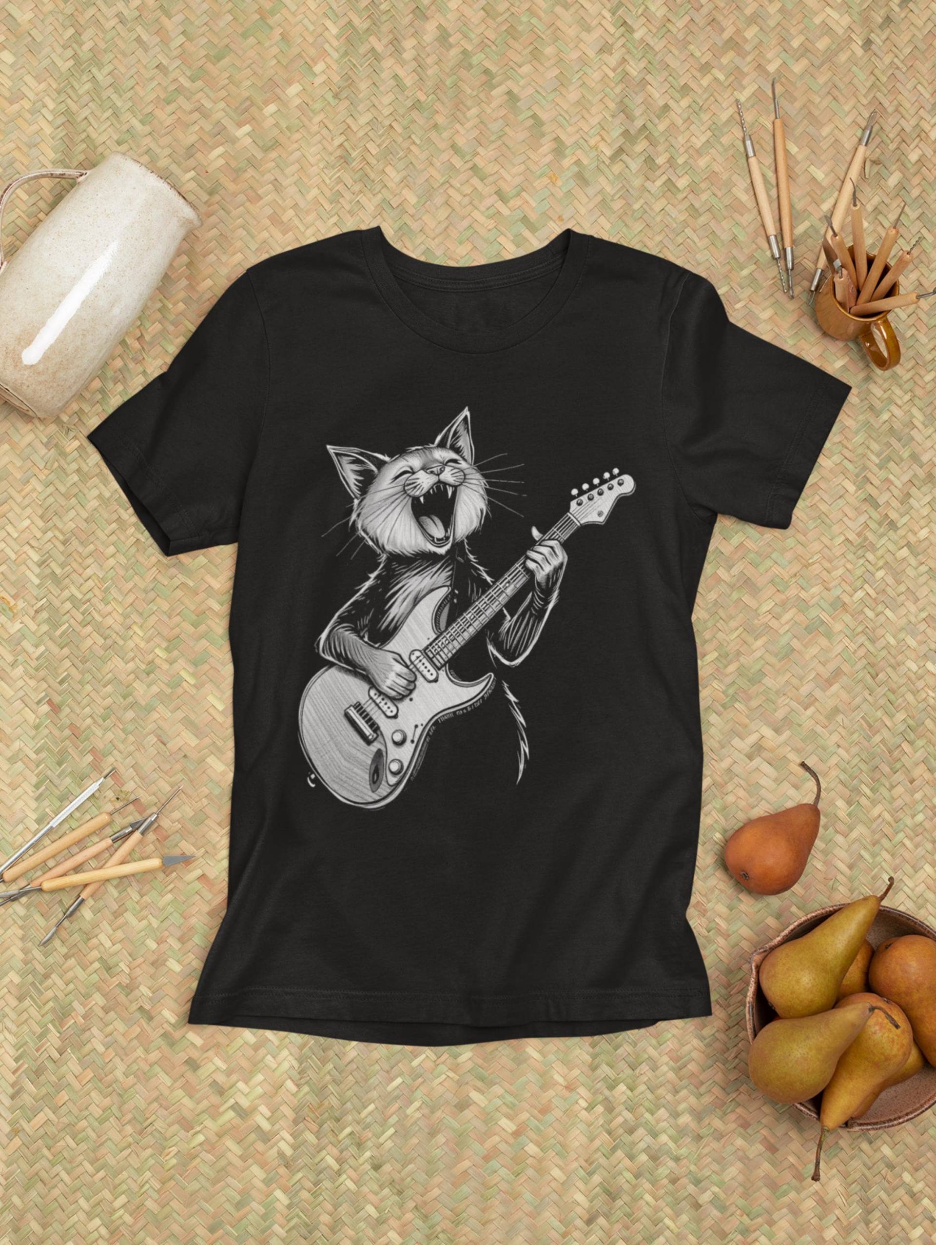 Funny Cat Shirt - Lustiges Katzen T-Shirt | Rock Katze Mit Gitarre Geschenk Für Musikfans & Katzenliebhaber von LootFactory