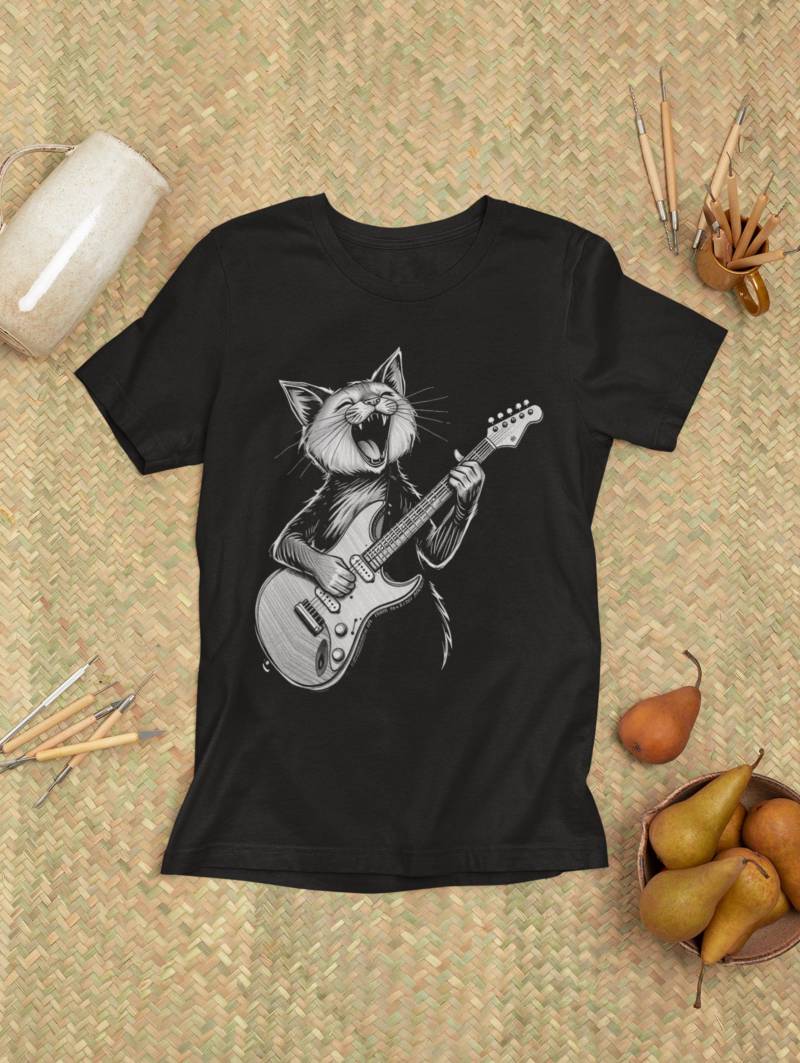 Funny Cat Shirt - Lustiges Katzen T-Shirt | Rock Katze Mit Gitarre Geschenk Für Musikfans & Katzenliebhaber von LootFactory