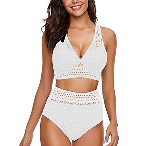 LootenKun Damen Bademode Push Up Bikini Badeanzug Mit Spitze HäKeloptik Bikini High Waist Strandmode Strandkleidung Split Spitze Bikinihose von LootenKun