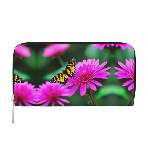 Damen-Geldbörse mit Blumenmotiv, bunt, Schmetterling, 1 Druck, Kreditkartenhalter, Handygeldbörse, lange Clutch von Lootpe