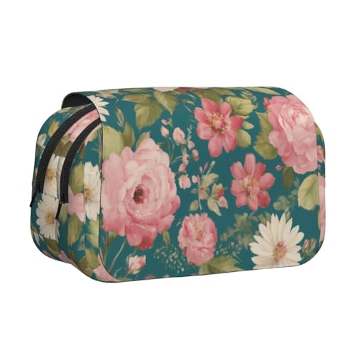 Federmäppchen mit Blumendruck, großes Fassungsvermögen, Markertasche, Schreibwaren-Organizer-Tasche, tragbare Büro-Stifttasche von Lootpe