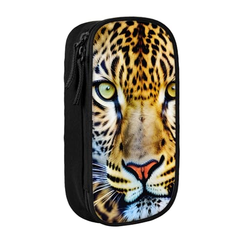 Federmäppchen mit Leopardenmuster, Aufbewahrungstasche, großes Fassungsvermögen, tragbare Büro-Stifttasche mit Reißverschluss, Gelb von Lootpe