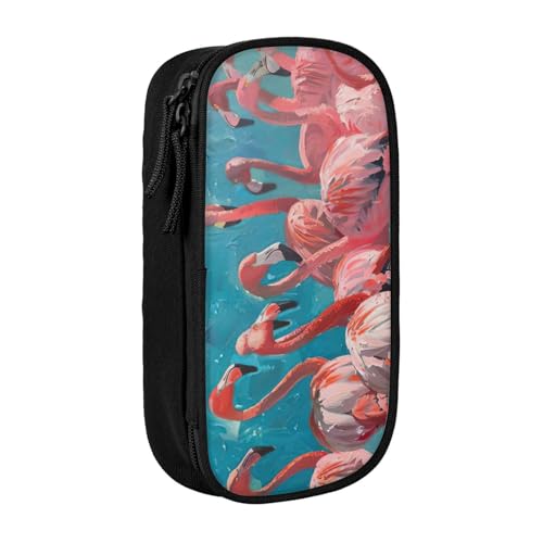 Lootpe Federmäppchen mit Flamingo-Muster, Aufbewahrungstasche, großes Fassungsvermögen, tragbare Büro-Stifttasche mit Reißverschluss von Lootpe