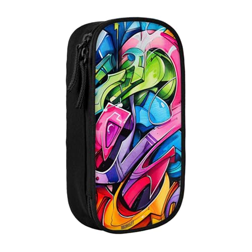 Lootpe Federmäppchen mit Graffiti-Zeichendruck, Aufbewahrungstasche, großes Fassungsvermögen, tragbare Büro-Stifttasche mit Reißverschluss von Lootpe