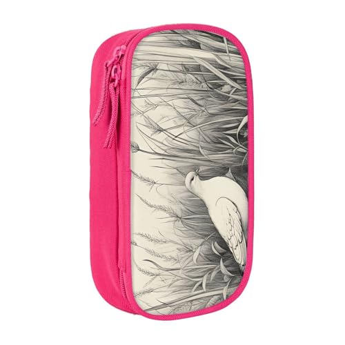Lootpe Federmäppchen mit Gras- und Taubenmuster, Aufbewahrungstasche, großes Fassungsvermögen, tragbare Büro-Stifttasche mit Reißverschluss von Lootpe