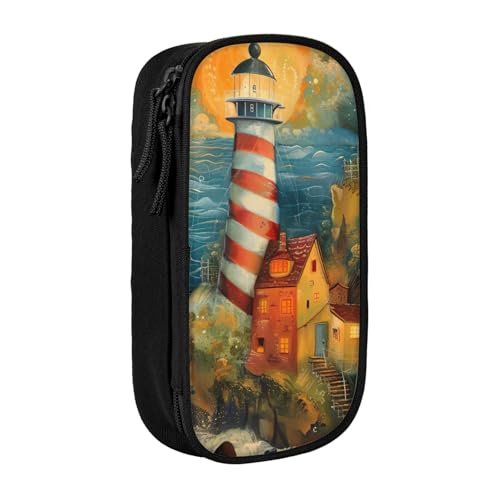 Lootpe Federmäppchen mit Leuchtturm-Motiv, Aufbewahrungstasche, großes Fassungsvermögen, tragbare Büro-Stifttasche mit Reißverschluss von Lootpe