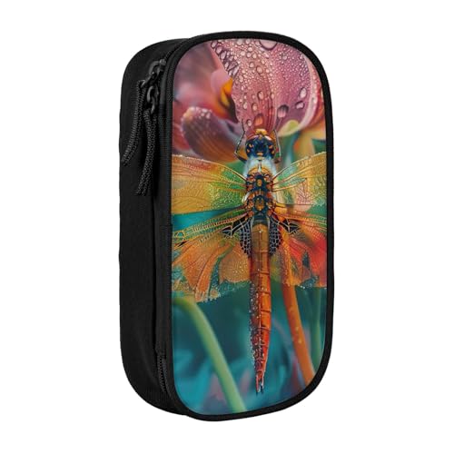 Lootpe Federmäppchen mit Libellen- und Blumendruck, Aufbewahrungstasche, großes Fassungsvermögen, tragbare Büro-Stifttasche mit Reißverschluss von Lootpe