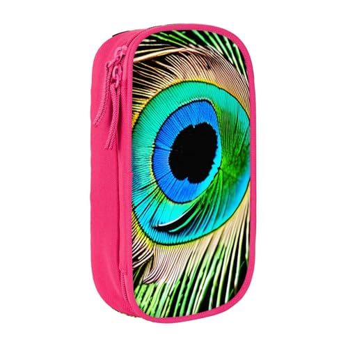 Lootpe Federmäppchen mit Pfauenfeder-Druck, Aufbewahrungstasche, großes Fassungsvermögen, tragbare Büro-Stifttasche mit Reißverschluss von Lootpe