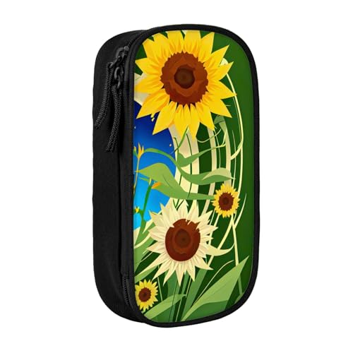 Lootpe Federmäppchen mit Sonnenblumenmuster, Aufbewahrungstasche, großes Fassungsvermögen, tragbare Büro-Stifttasche mit Reißverschluss von Lootpe