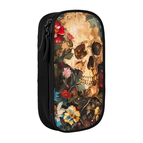 Lootpe Federmäppchen mit Totenkopf-Motiv, Aufbewahrungstasche, großes Fassungsvermögen, tragbare Büro-Stifttasche mit Reißverschluss von Lootpe