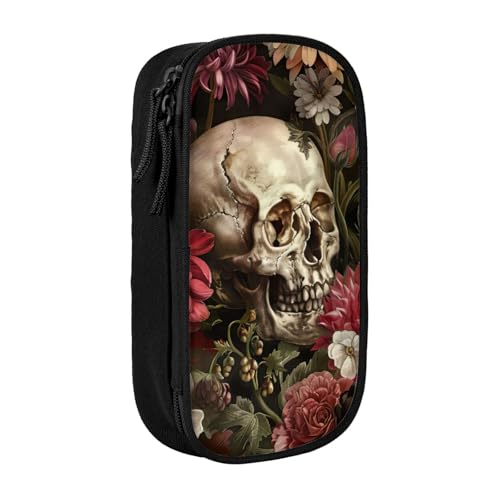 Lootpe Federmäppchen mit Totenkopf-Motiv, Aufbewahrungstasche, großes Fassungsvermögen, tragbare Büro-Stifttasche mit Reißverschluss von Lootpe