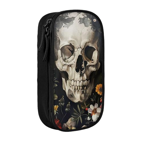 Lootpe Federmäppchen mit Totenkopf-Motiv, Aufbewahrungstasche, großes Fassungsvermögen, tragbare Büro-Stifttasche mit Reißverschluss von Lootpe