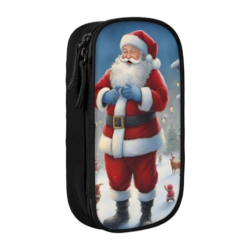 Lootpe Federmäppchen mit Weihnachtsmann-Motiv, Aufbewahrungstasche, großes Fassungsvermögen, tragbare Büro-Stifttasche mit Reißverschluss von Lootpe