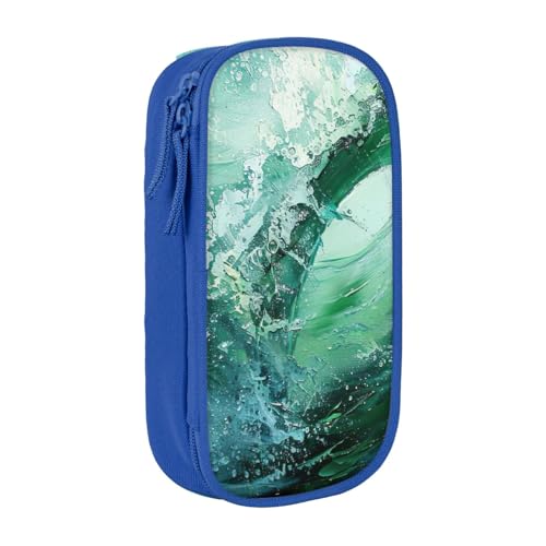 Lootpe Federmäppchen mit Wellenmuster, Aufbewahrungstasche, großes Fassungsvermögen, tragbare Büro-Stifttasche mit Reißverschluss, Ozeangrün von Lootpe