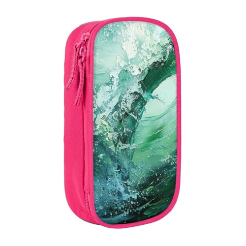 Lootpe Federmäppchen mit Wellenmuster, Aufbewahrungstasche, großes Fassungsvermögen, tragbare Büro-Stifttasche mit Reißverschluss, Ozeangrün von Lootpe