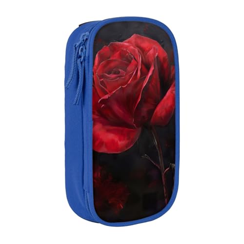 Lootpe Federmäppchen mit rotem Rosenmuster, Aufbewahrungstasche, großes Fassungsvermögen, tragbare Büro-Stifttasche mit Reißverschluss von Lootpe