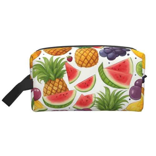 Lootpe Fresh Juicy Fruits Make-up-Tasche mit Ananas-Beeren, Trauben-Orangen-Druck, tragbare Reise-Make-up-Tasche, Kulturbeutel, große Make-up-Tasche für Damen von Lootpe