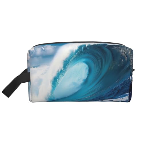 Lootpe Große Make-up-Tasche mit Meereswellen-HD-Druck, tragbare Reise-Make-up-Tasche, Kulturbeutel, große Make-up-Tasche für Damen von Lootpe